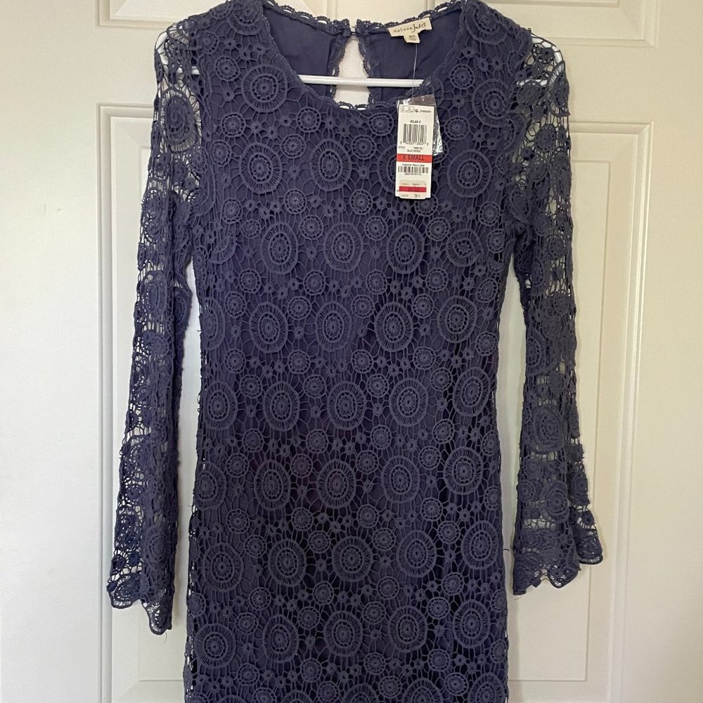 NWT Maison Jules Lined Crochet Lace Dress with Bell Sleeves Size XS